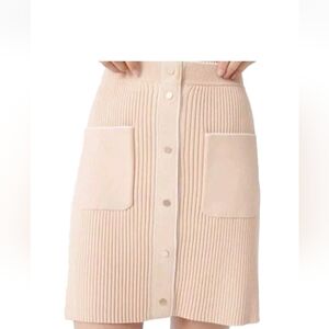 NWT Maje Beige Ribbed Knit Mini Skirt Size 1/S Stylish Preppy Chic Minimalist